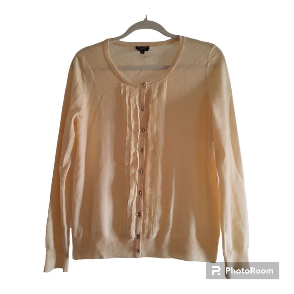 Talbots Merino Wool Collarless Button Down Cardigan Sweater